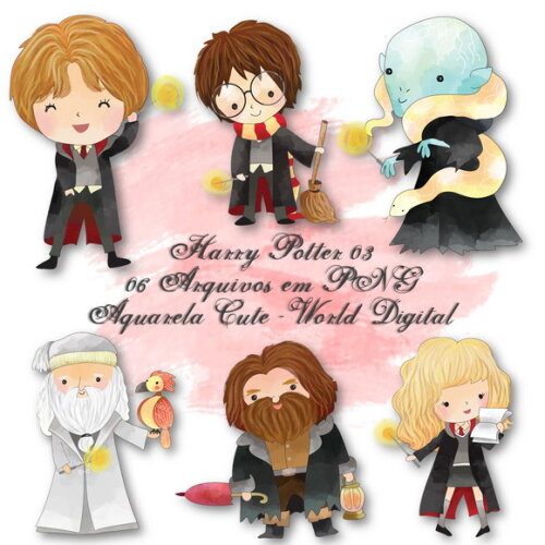 Kit Arquivo Digital em PNG Aquarela Cute Harry Potter 03