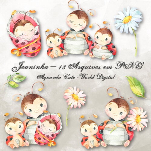 Kit Arquivo Digital em PNG Aquarela Cute Joaninha