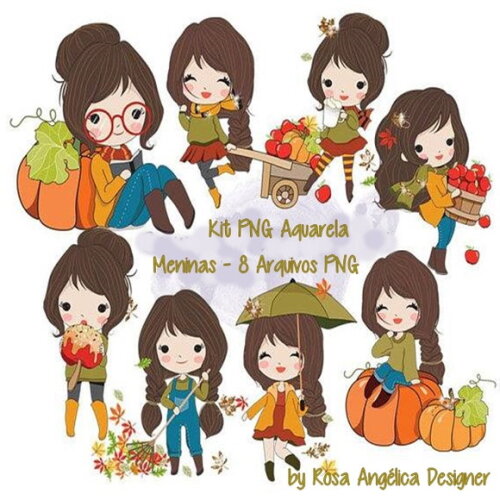 Kit Arquivo Digital em PNG Aquarela Cute Meninas