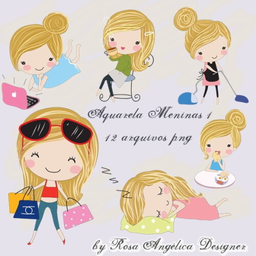 Kit Arquivo Digital em PNG Aquarela Cute Meninas 1
