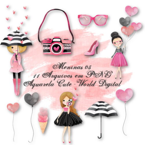 Kit Arquivo Digital em PNG Aquarela Cute Meninas 05