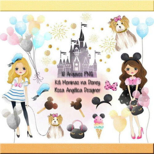 Kit Arquivo Digital em PNG Aquarela Cute Meninas Disney