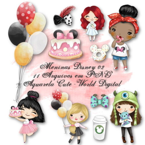 Kit Arquivo Digital em PNG Aquarela Cute Meninas Disney 02