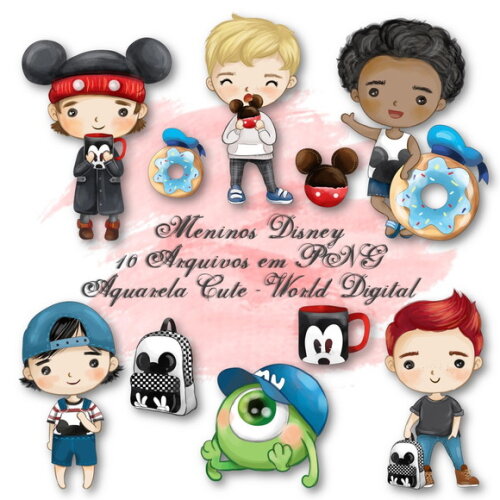 Kit Arquivo Digital em PNG Aquarela Cute Meninos Disney