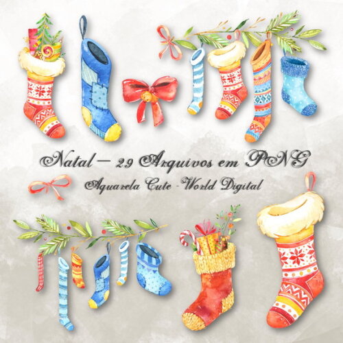 Kit Arquivo Digital em PNG Aquarela Cute Natal