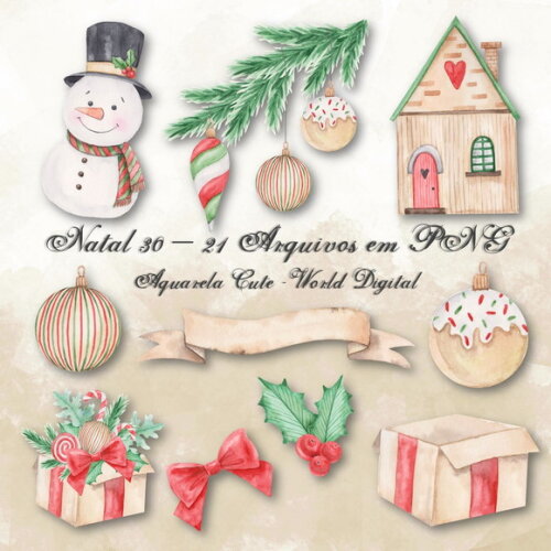 Kit Arquivo Digital em PNG Aquarela Cute Natal 30