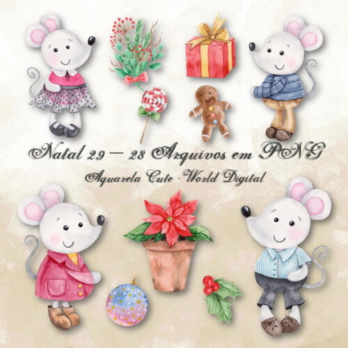 Kit Arquivo Digital em PNG Aquarela Cute Natal 29