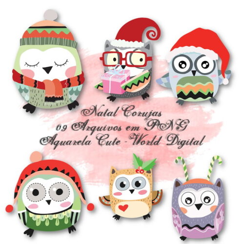 Kit Arquivo Digital em PNG Aquarela Cute Natal Corujas