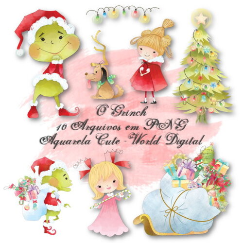 Kit Arquivo Digital em PNG Aquarela Cute O Grinch