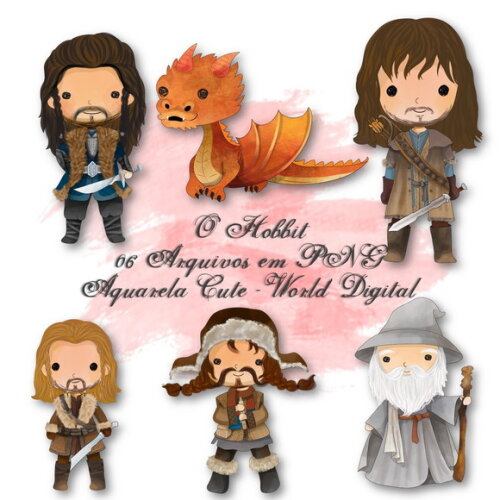 Kit Arquivo Digital em PNG Aquarela Cute O Hobbit