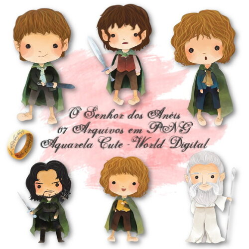 Kit Arquivo Digital em PNG Aquarela Cute O Senhor dos Anéis