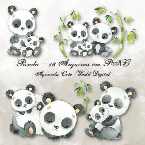 Kit Arquivo Digital em PNG Aquarela Cute Panda