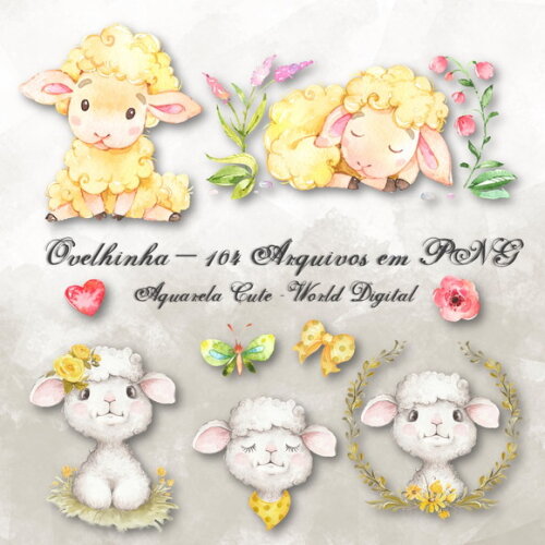 Kit Arquivo Digital em PNG Aquarela Cute Ovelhinha