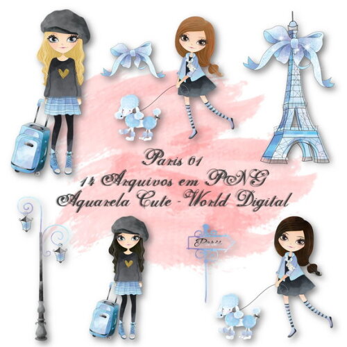 Kit Arquivo Digital em PNG Aquarela Cute Paris 01