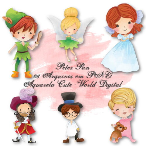 Kit Arquivo Digital em PNG Aquarela Cute Peter Pan