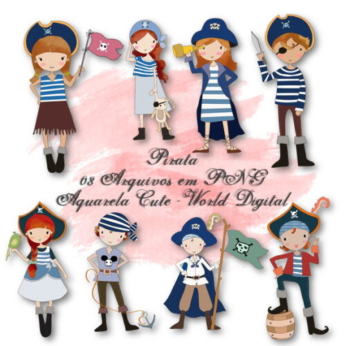 Kit Arquivo Digital em PNG Aquarela Cute Pirata