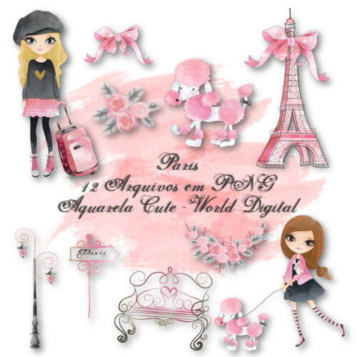 Kit Arquivo Digital em PNG Aquarela Cute Paris