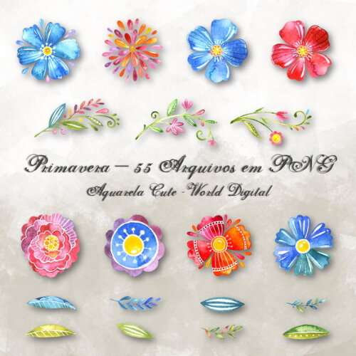 Kit Arquivo Digital em PNG Aquarela Cute Primavera