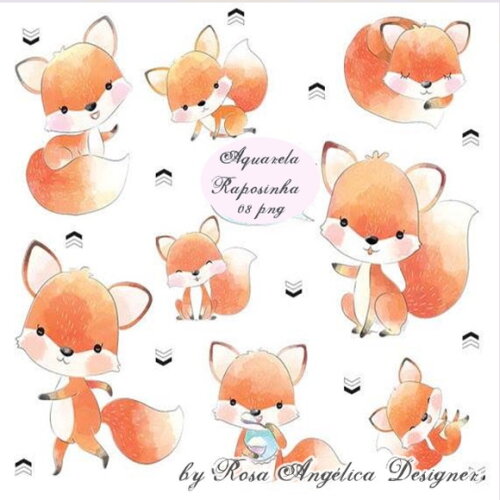 Kit Arquivo Digital em PNG Aquarela Cute Raposinha