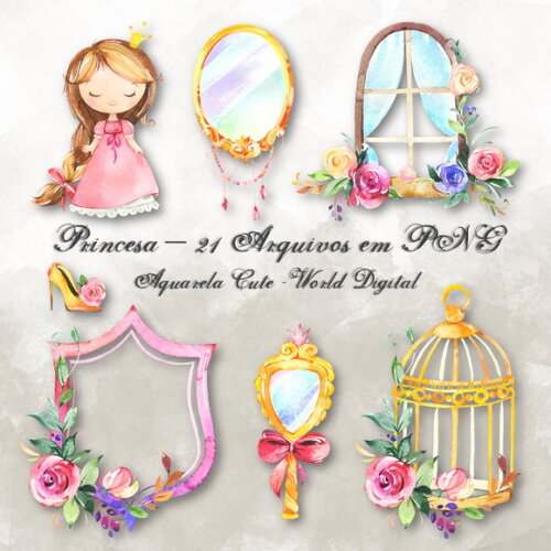 Kit Arquivo Digital em PNG Aquarela Cute Princesa