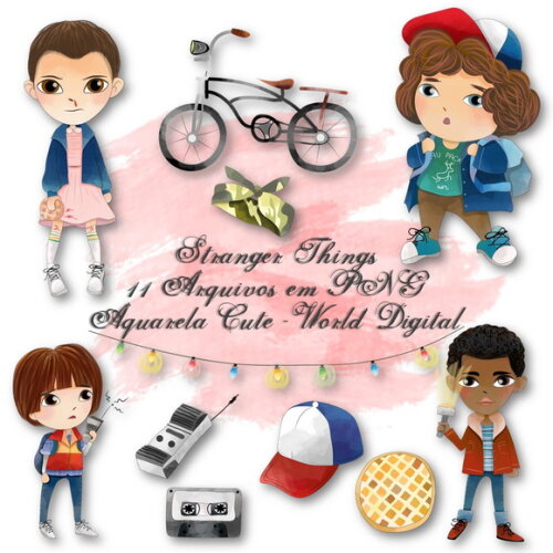 Kit Arquivo Digital em PNG Aquarela Cute Stranger Things