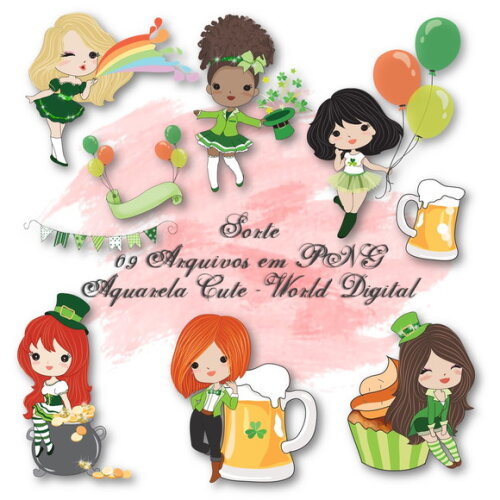 Kit Arquivo Digital em PNG Aquarela Cute Sorte