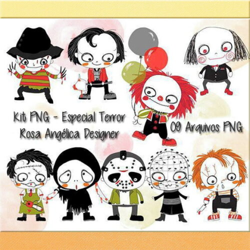 Kit Arquivo Digital em PNG Aquarela Cute Terror