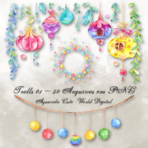 Kit Arquivo Digital em PNG Aquarela Cute Trolls 01