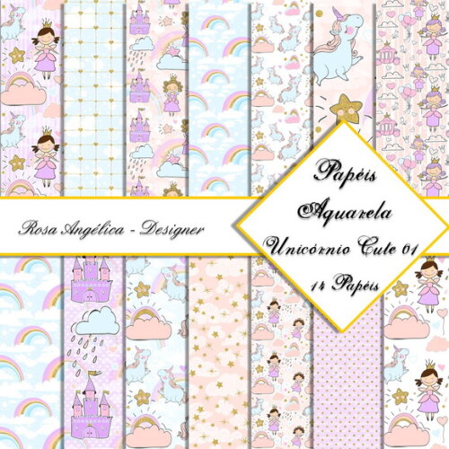 Kit Arquivo Digital em PNG Aquarela Cute Unicórnio 01