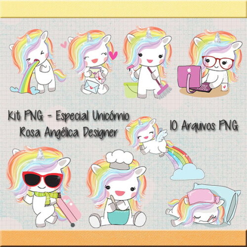 Kit Arquivo Digital em PNG Aquarela Cute Unicórnio