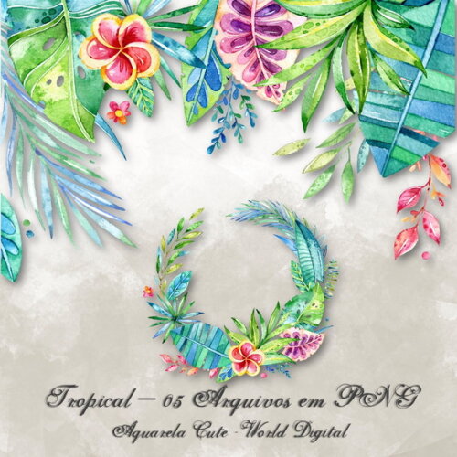 Kit Arquivo Digital em PNG Aquarela Cute Tropical 01