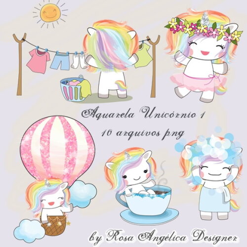 Kit Arquivo Digital em PNG Aquarela Cute Unicórnio 1
