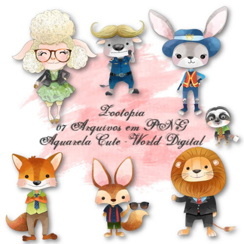 Kit Arquivo Digital em PNG Aquarela Cute Zootopia