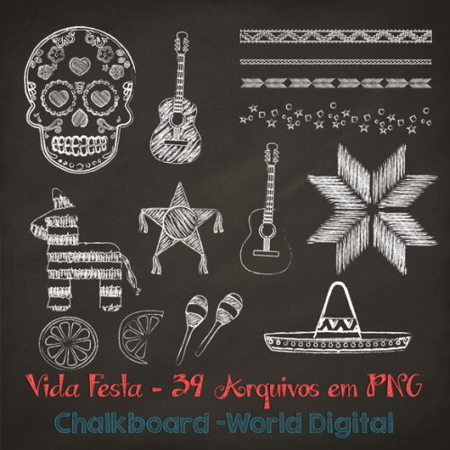 Kit Arquivo Digital em PNG Chalkboard A Vida é uma Festa