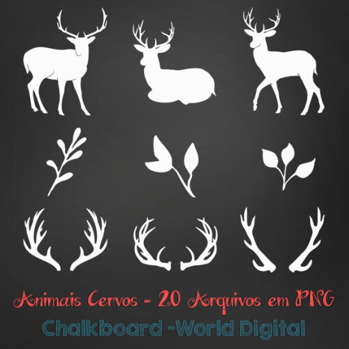Kit Arquivo Digital em PNG Chalkboard Animais Cervos