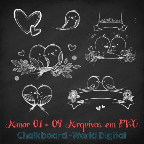 Kit Arquivo Digital em PNG Chalkboard Amor 01