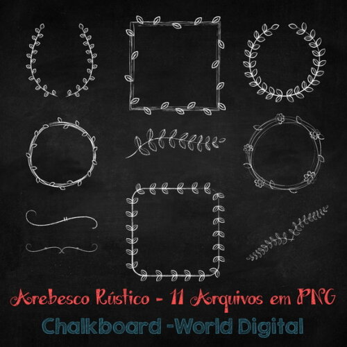 Kit Arquivo Digital em PNG Chalkboard Arebescos Rústicos