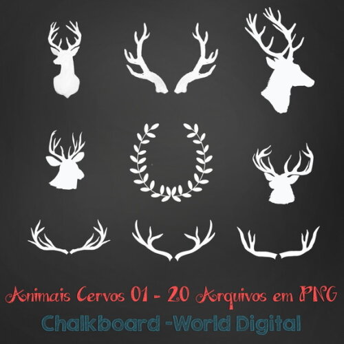 Kit Arquivo Digital em PNG Chalkboard Animais Cervos 01