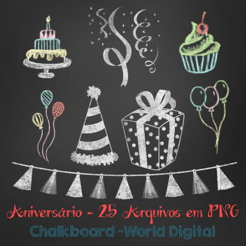 Kit Arquivo Digital em PNG Chalkboard Aniversário