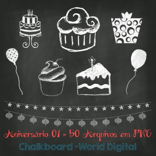 Kit Arquivo Digital em PNG Chalkboard Aniversário 01