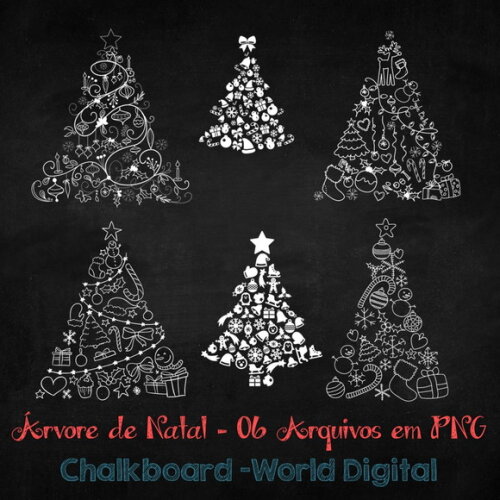 Kit Arquivo Digital em PNG Chalkboard Árvore de Natal