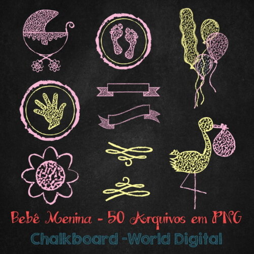 Kit Arquivo Digital em PNG Chalkboard Bebê Menina