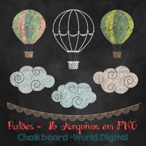 Kit Arquivo Digital em PNG Chalkboard Balões