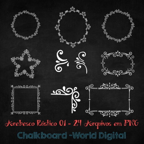 Kit Arquivo Digital em PNG Chalkboard Arebescos Rústicos 01