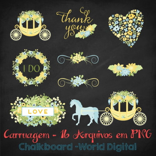 Kit Arquivo Digital em PNG Chalkboard Carruagem