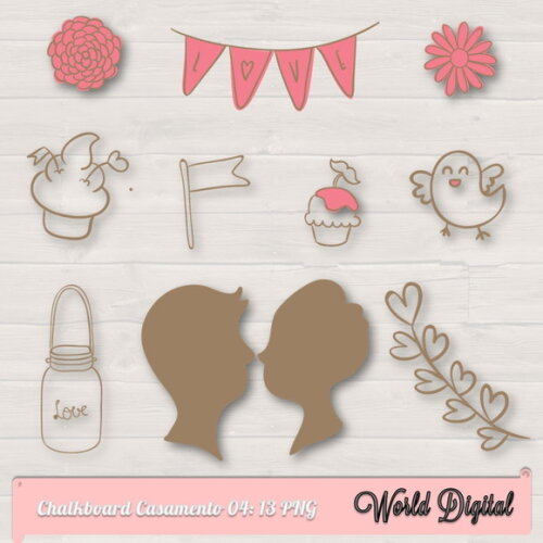 Kit Arquivo Digital em PNG Chalkboard Casamento 03