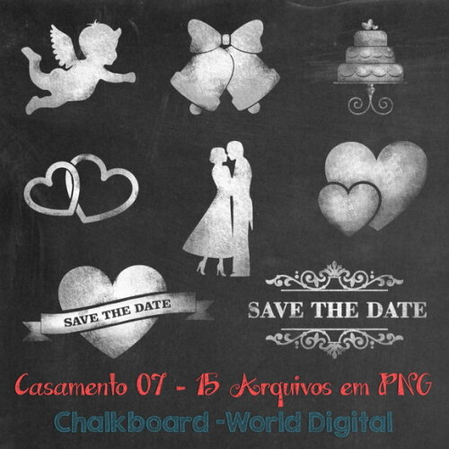Kit Arquivo Digital em PNG Chalkboard Casamento 07