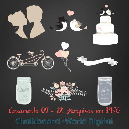 Kit Arquivo Digital em PNG Chalkboard Casamento 09