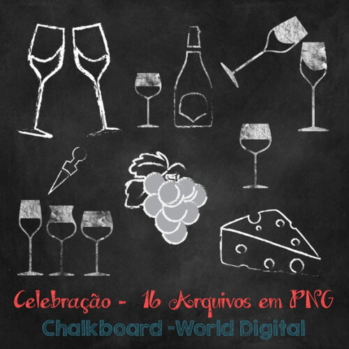 Kit Arquivo Digital em PNG Chalkboard Celebração
