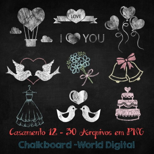 Kit Arquivo Digital em PNG Chalkboard Casamento 12